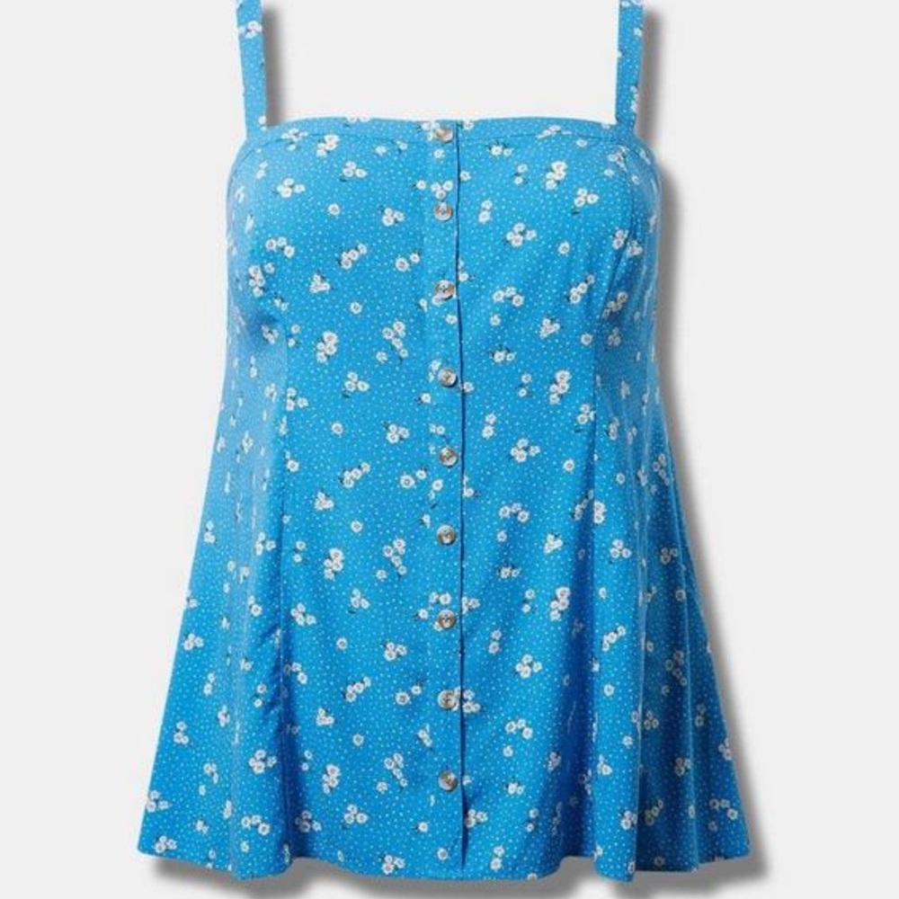 TORRID Blue Floral Fit & Flare Challis Sleeveless Tank